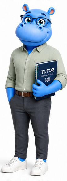 Approved Blue Hippo Tutor mascot holding a notebook